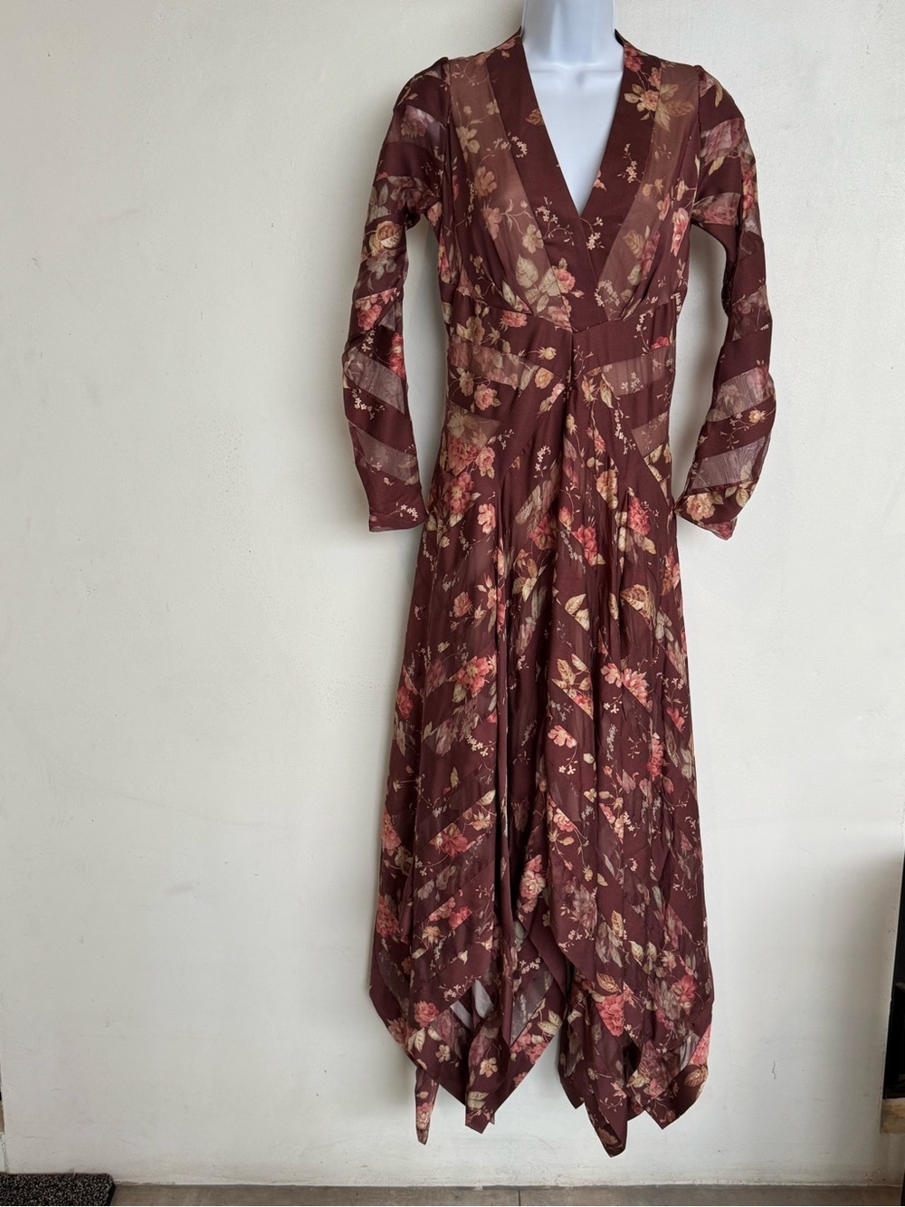Zimmermann X Barneys New York, Burgundy Floral Long-Sleeve V-Neck Maxi Dress - Picture 6 of 15
